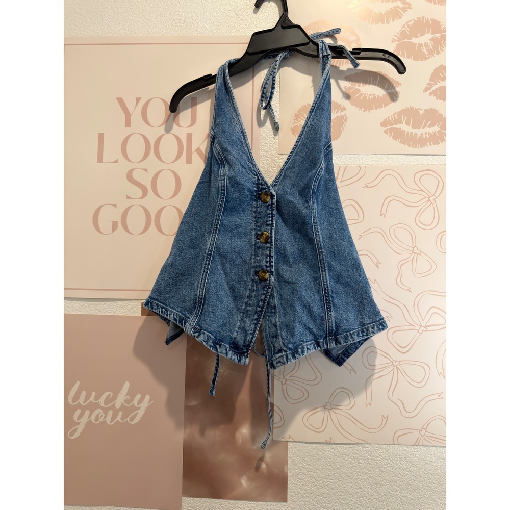 American Eagle open back denim tie back top